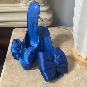 Privileged Women's Blue Satin Bow Heels